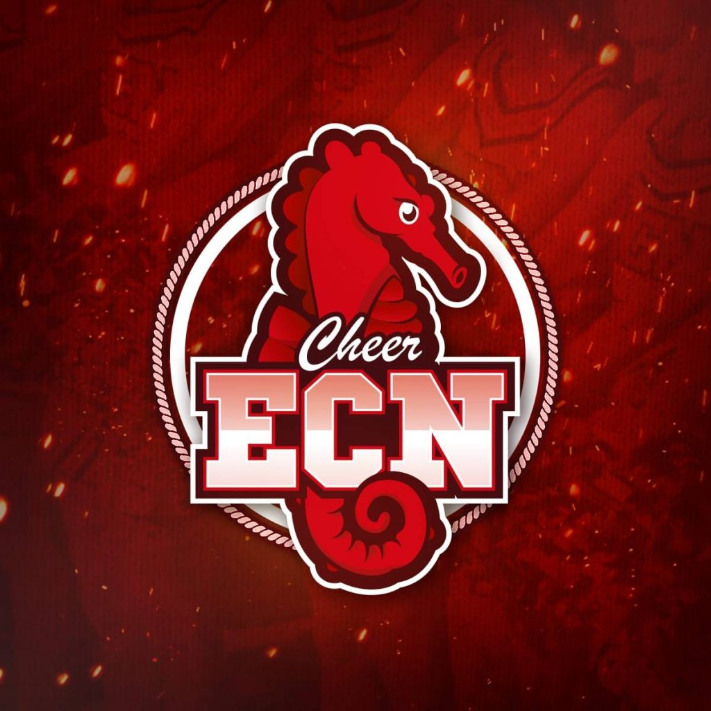 Le logo des cheer de l'Ecole Centrale de Nantes est un hippocampe rouge.