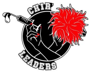 Le logo des Dental Chir'Leaders représente deux mains. Dans l'une se tient un pompon rouge. Dans l'autre, une seringue.
