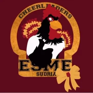 Le logo des cheerleaders d'ESME représente un coq effectuant un signe du pouce. Les couleurs sont rouge bordeaux et doré
