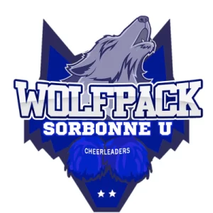 Le logo des Wolfpack Cheerleaders de la Sorbonne est un loup bleu hurlant au ciel.