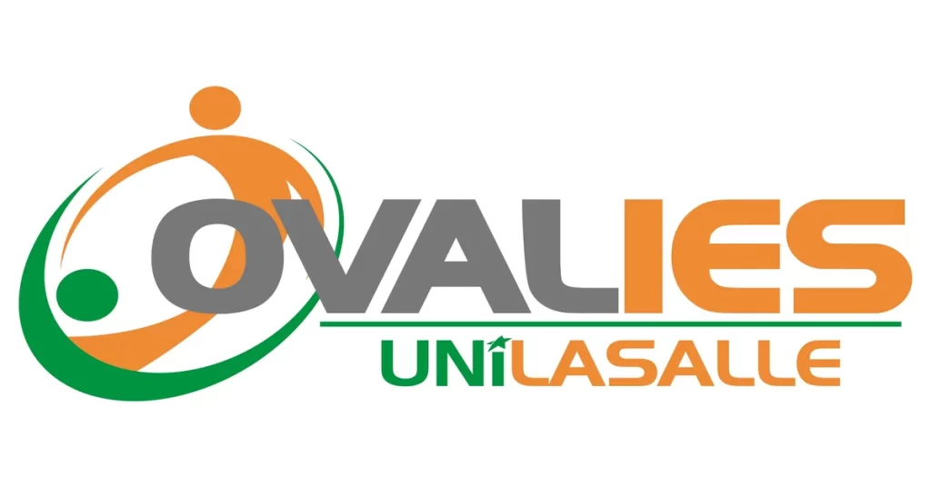 Logo orange vert et gris des Ovalies UniLaSalle représentant un joueur de rugby dans un ballon de rugby