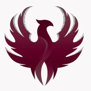 phénix rouge bordeaux et argenté déployant ses ailes