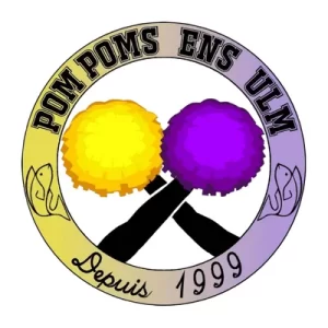Le logo des Pom Poms de l'ENS ULM à Paris représente deux bras croisés portant chacun un pompon : l'un jaune, l'autre violet