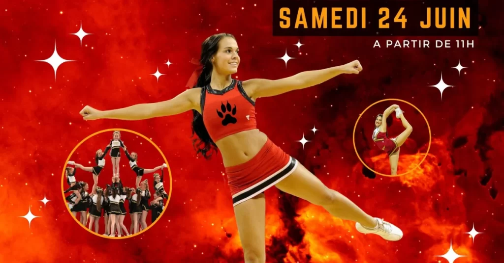 Cheerleader rouge au Trophée de Brive Cheerleading 2023
