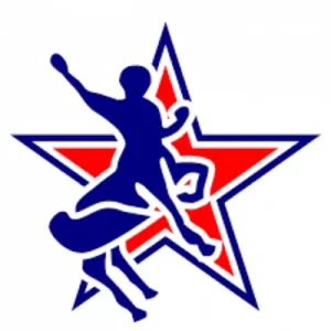Centaure bleu levant le poing devant une étoile rouge, logo des Centaures de Grenoble Cheerleading