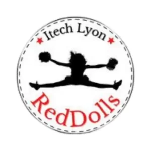 Silhouette de pompom-girl effectuant un saut, logo des RedDolls de l'Itech Lyon