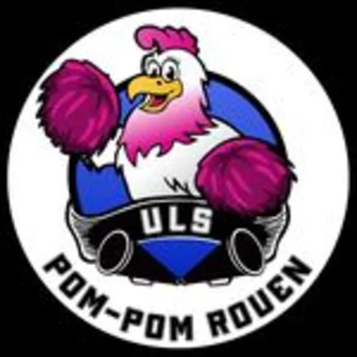 Coq rose tenant des pompons roses, logo des Pom-pom d'UniLaSalle Rouen