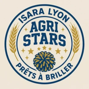Pompom d'ISARA Lyon Agristars, dont le logo représente un pompon doré entre deux épis de blé