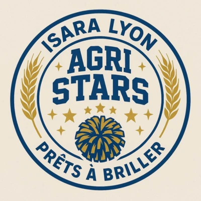 Pompom d'ISARA Lyon Agristars, dont le logo représente un pompon doré entre deux épis de blé