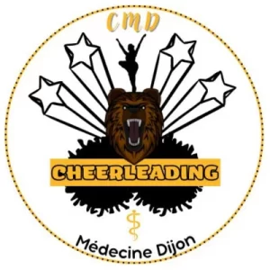 Ours brun effrayant surmontée d'une cheerleader, logo des Cheerleading Médecine Dijon