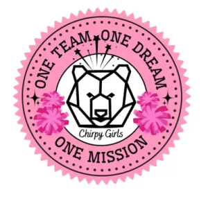 Ours origami avec deux pompons roses, logo des Chirpy Girls de Chevigny-Saint-Sauveur, près de Dijon
