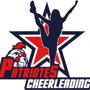 Silhouette de cheerleader avec un coq et une étoile rouge, logo des Patriotes Cheerleading de Riedisheim